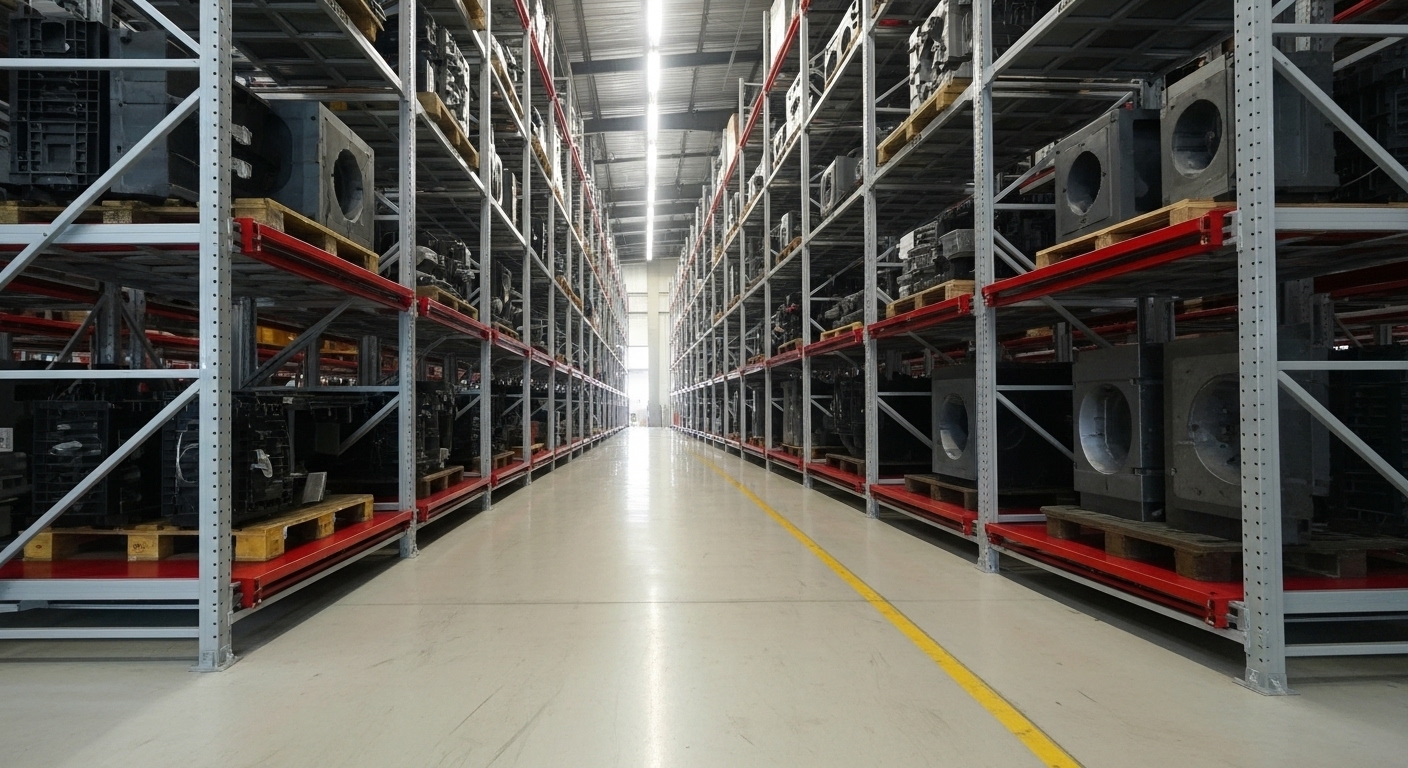 Porta-moldes instalado em fábrica organizada.