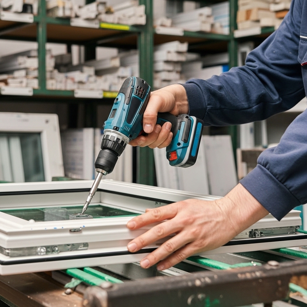 Montagem de conjunto industrial no parque fabril.